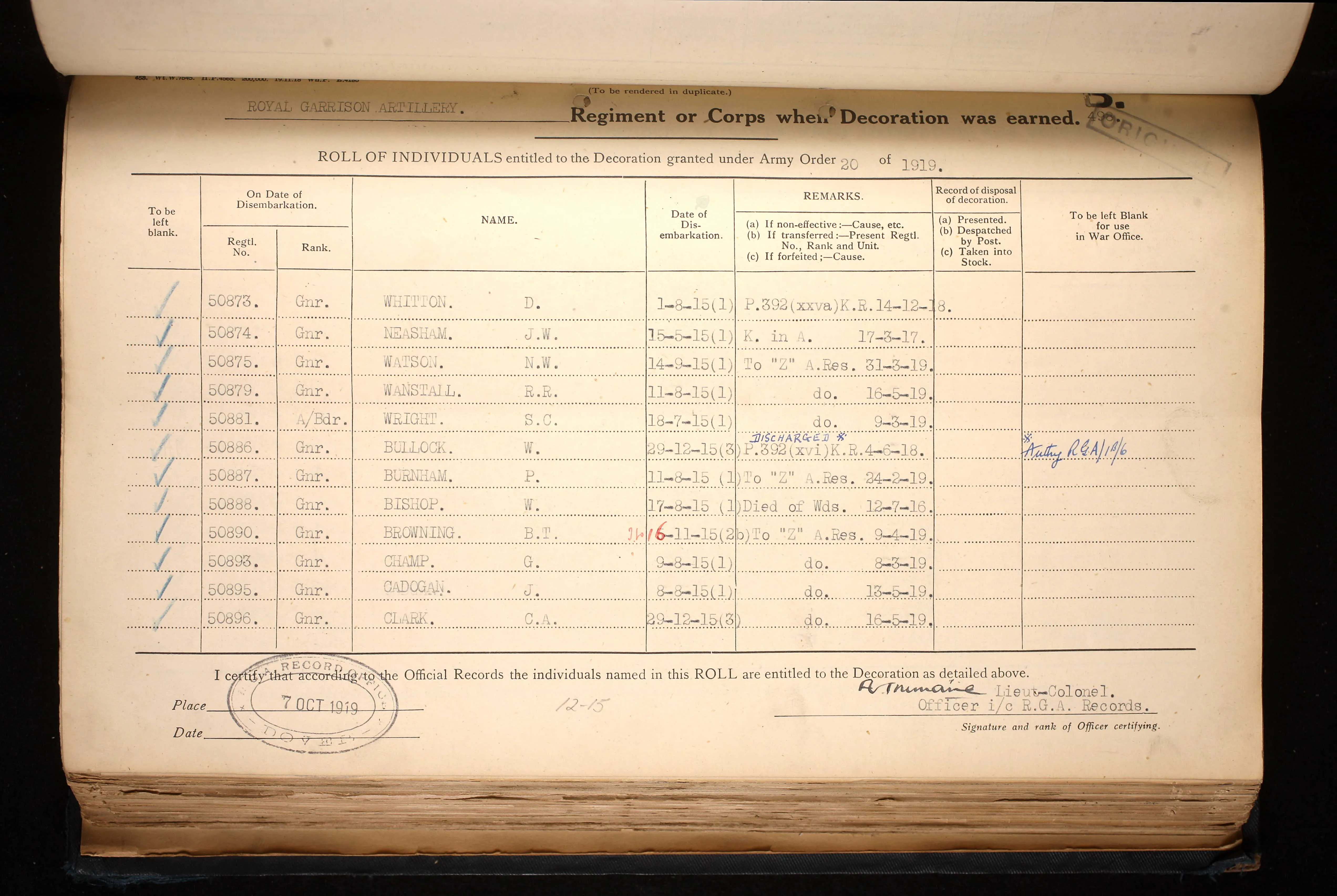 A Great War M.M. Group 50875 Corporal N.W. Watson, Royal Artillery,