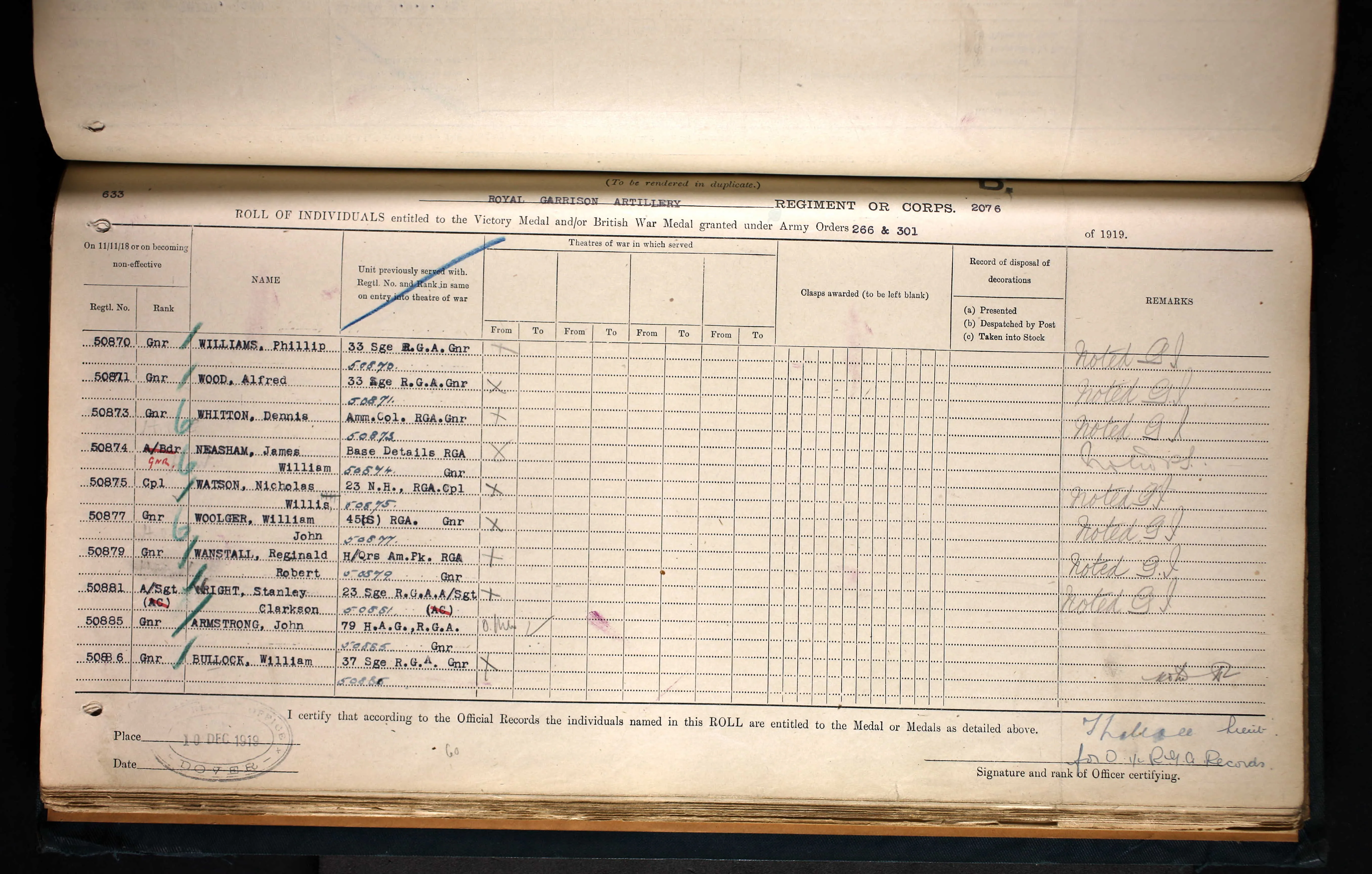 A Great War M.M. Group 50875 Corporal N.W. Watson, Royal Artillery,