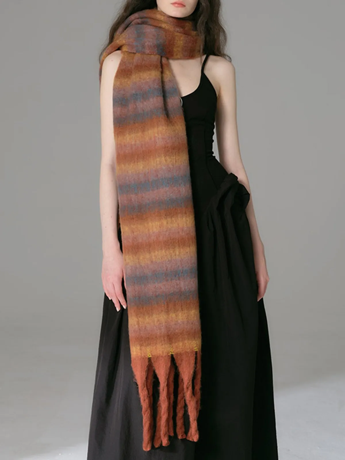 Colorful Stripes Cozy Scarf with Fringes