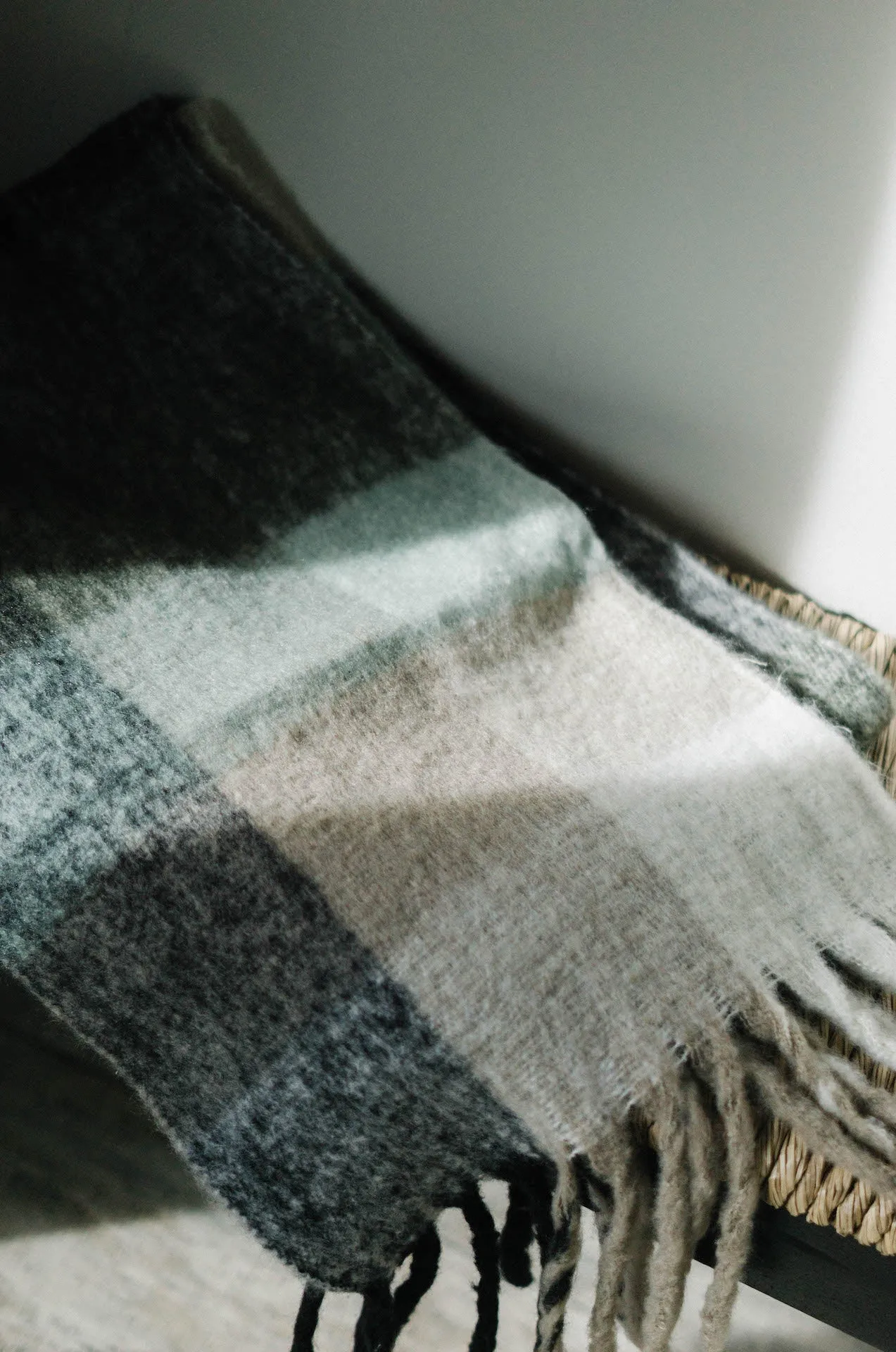 Cozy Feels Multicolor Fringe Scarf - Grey/Teal