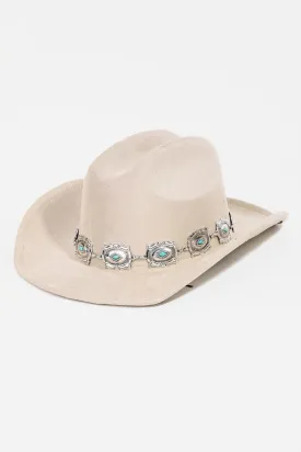 Cream Ivory Western Concho Chain Disc Fedora Women's Hat