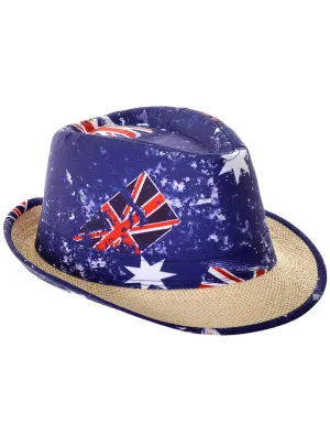 Deluxe Australia Day Straw Fedora with Aussie Flags