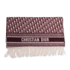 Dior Burgundy Cashmere Oblique Fringed Scarf