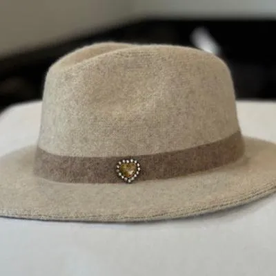 DTD Light Beige Fedora with Tan Trim & Designer Button