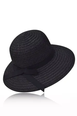 Flavia Black Straw Beach Hat