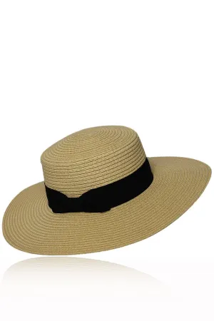 Gartynie Beige Straw Beach Hat with Ribbon