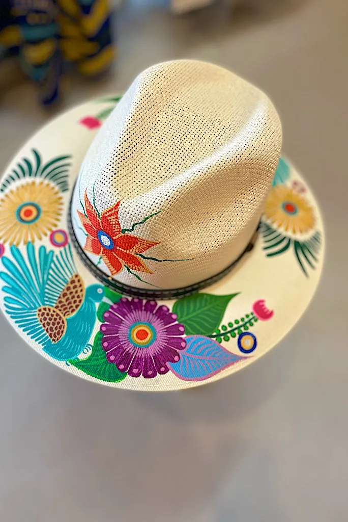 Hand painted Mexican Fedora Hat - Flora & Fauna