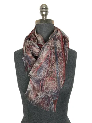 Loro Piana Cashmere Paisley Fringe Trim Oblong Scarf