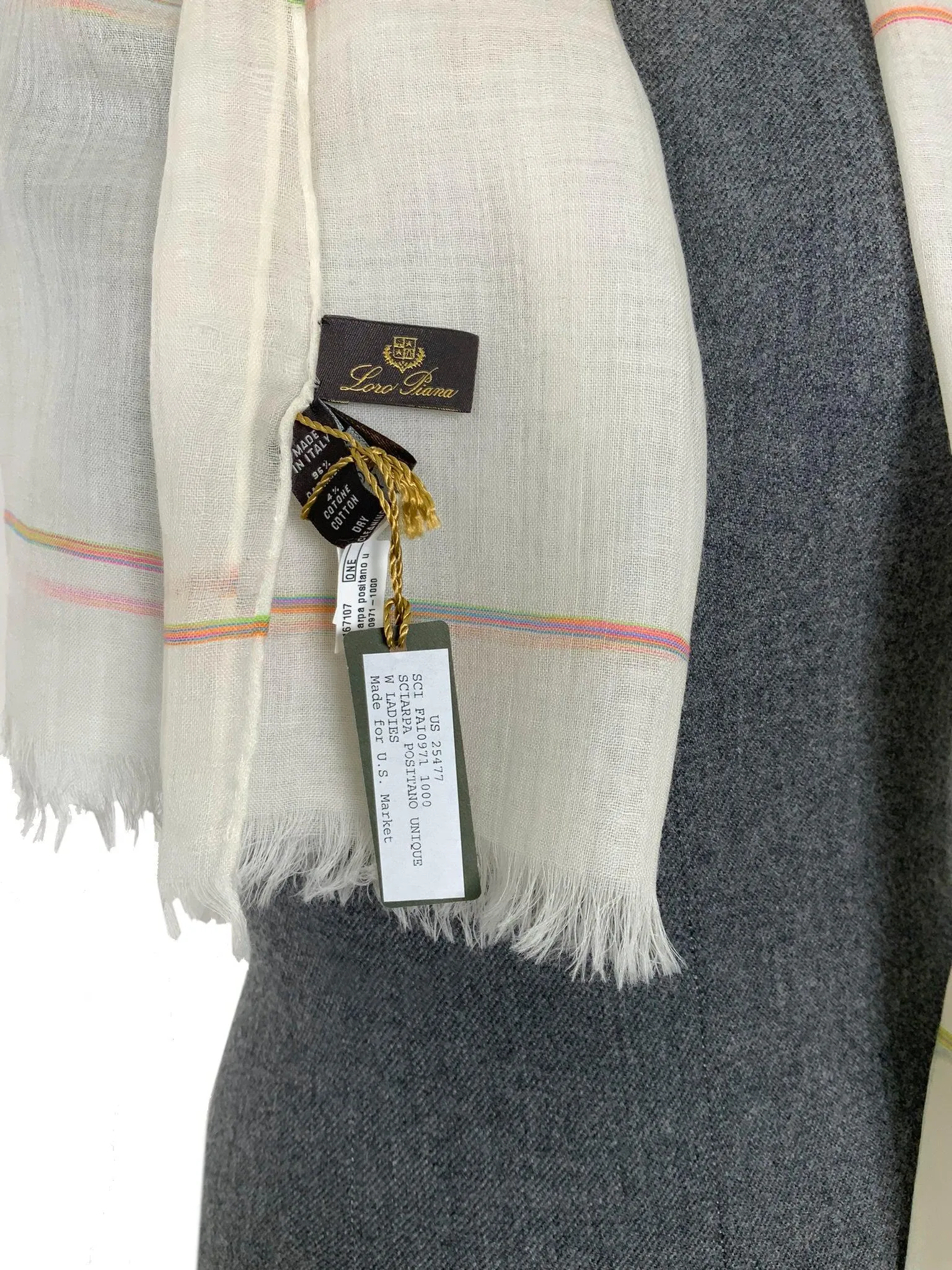 Loro Piana Cashmere Striped Oblong Fringed Scarf NWT