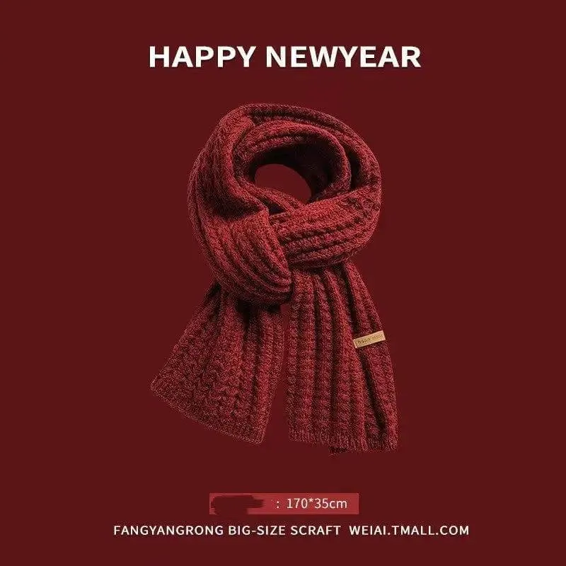 Red New Year Scarf Women's Winter Christmas Knitting Wool