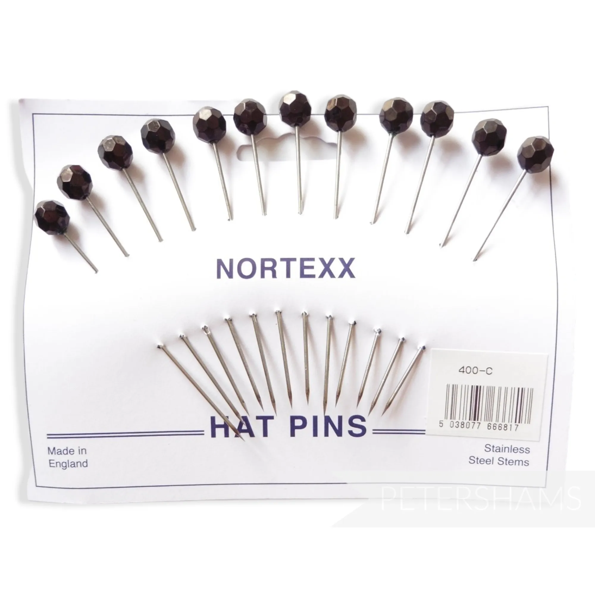 Set of 12 Extra Long 9cm (3.5 inch) Hat Pin Style Beaded Millinery Pins - Black