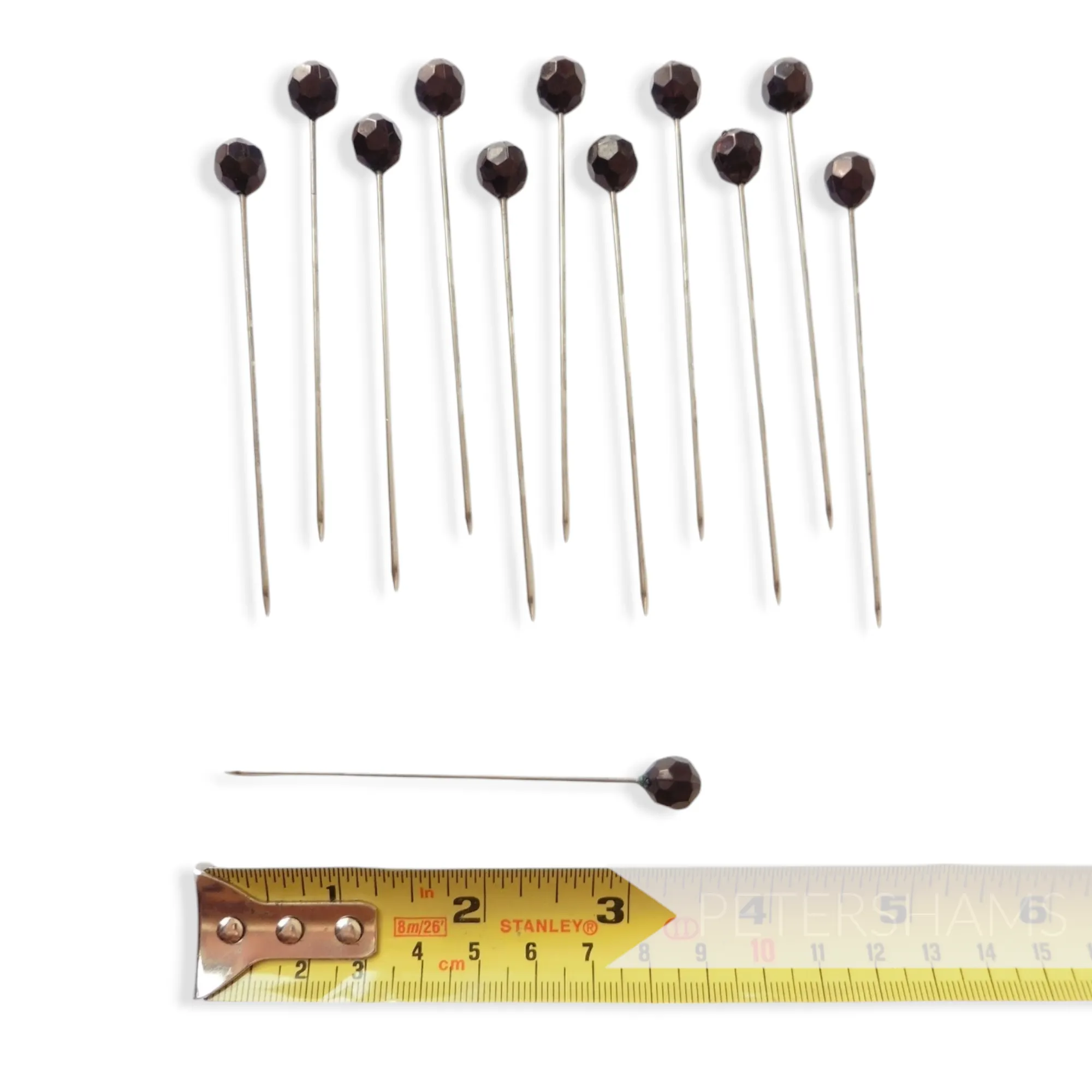 Set of 12 Extra Long 9cm (3.5 inch) Hat Pin Style Beaded Millinery Pins - Black