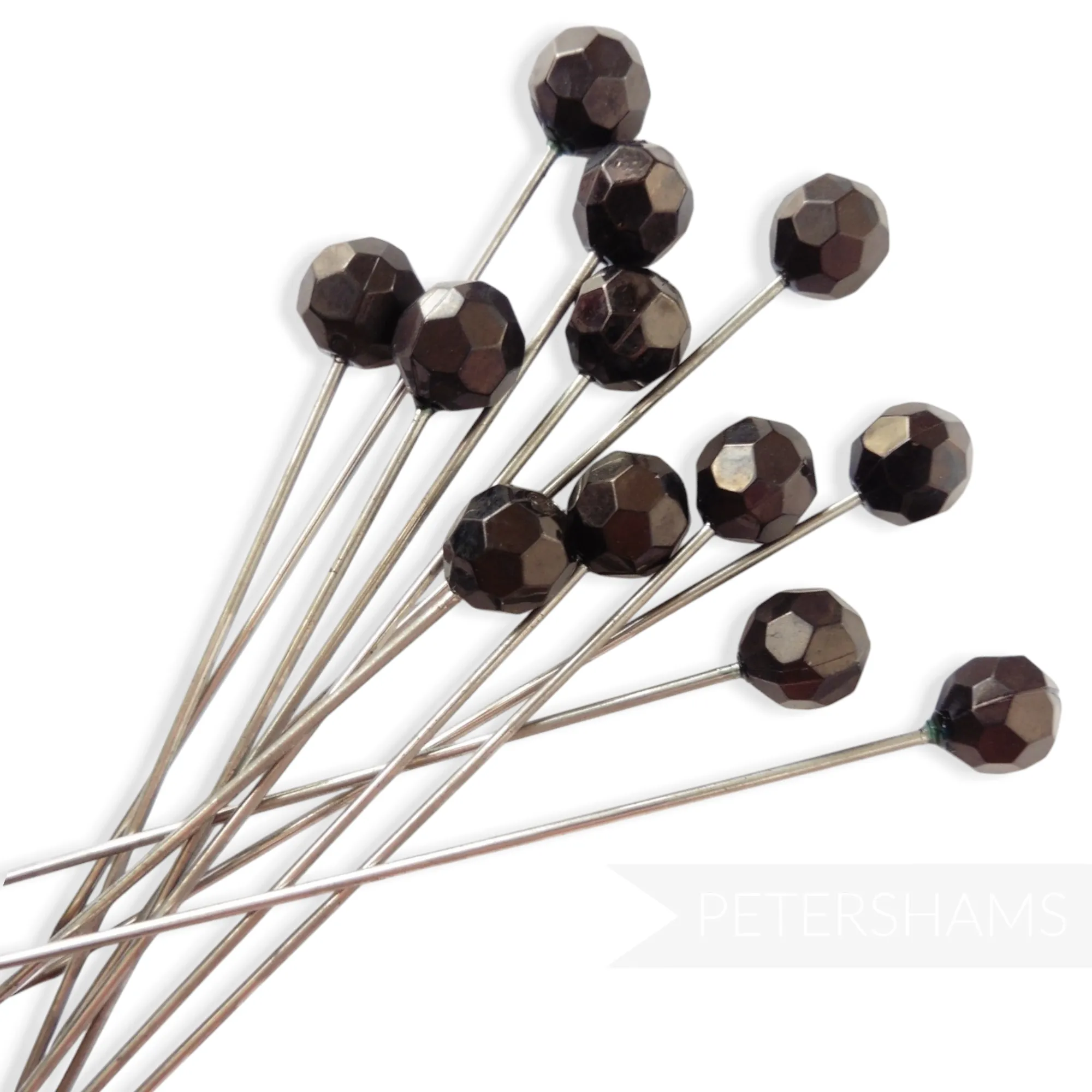 Set of 12 Extra Long 9cm (3.5 inch) Hat Pin Style Beaded Millinery Pins - Black