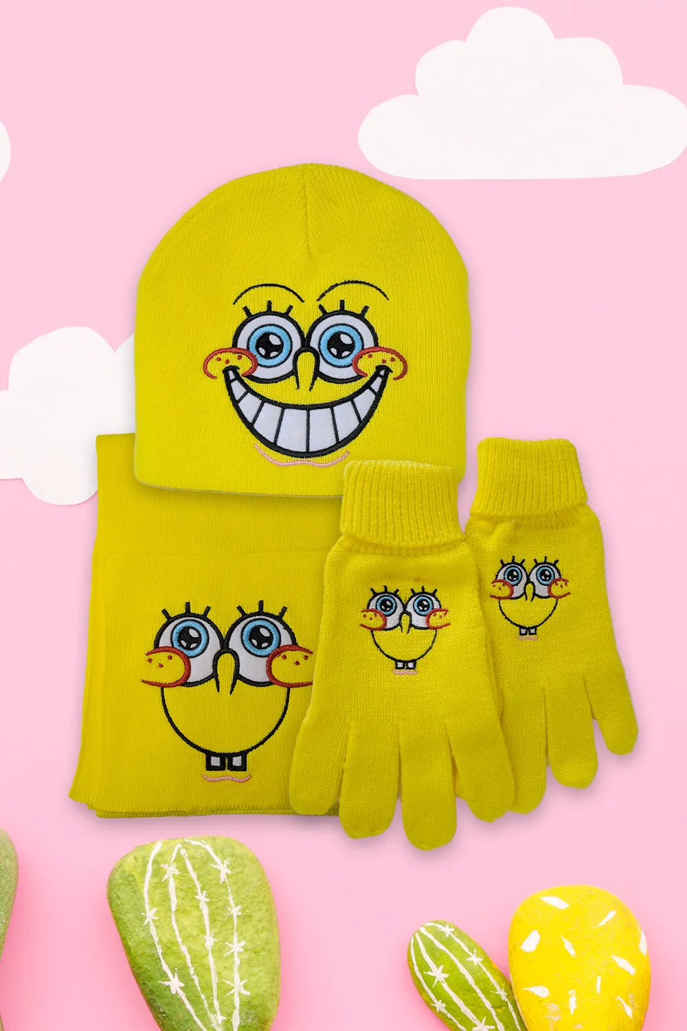 Sponge Bob Beanie, Scarf & Gloves Set