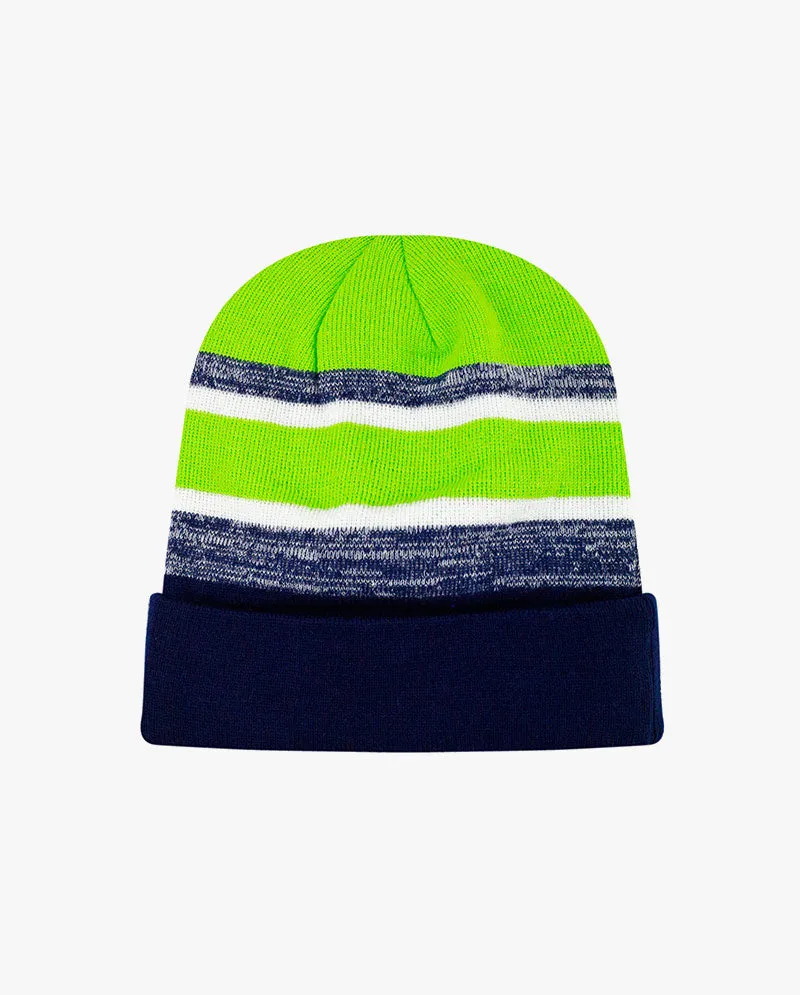 The Hat Depot - Cuffed Stripe Knit Slouch Beanie