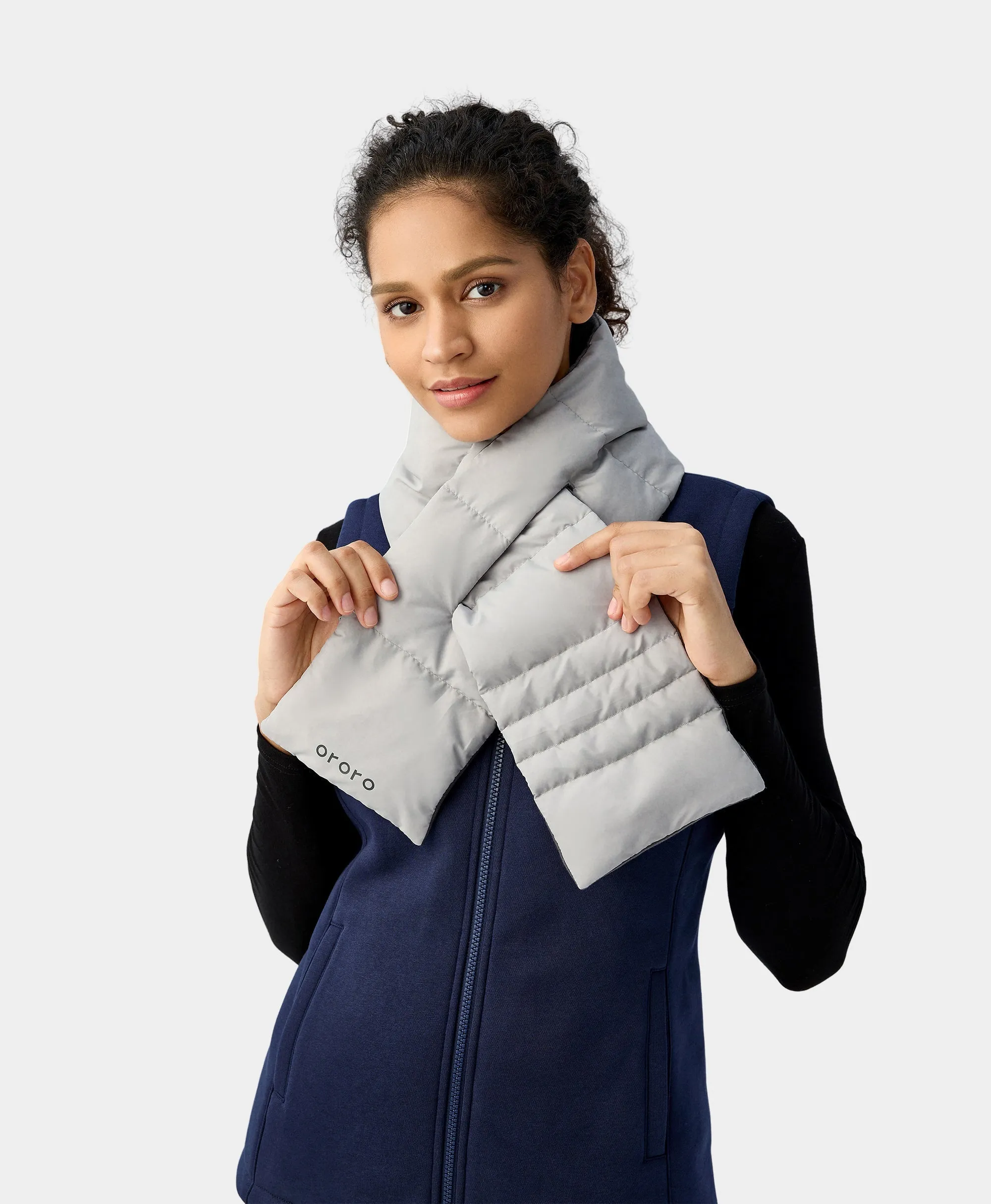 Unisex Heated Puffer Down Scarf - Black / Light Gray