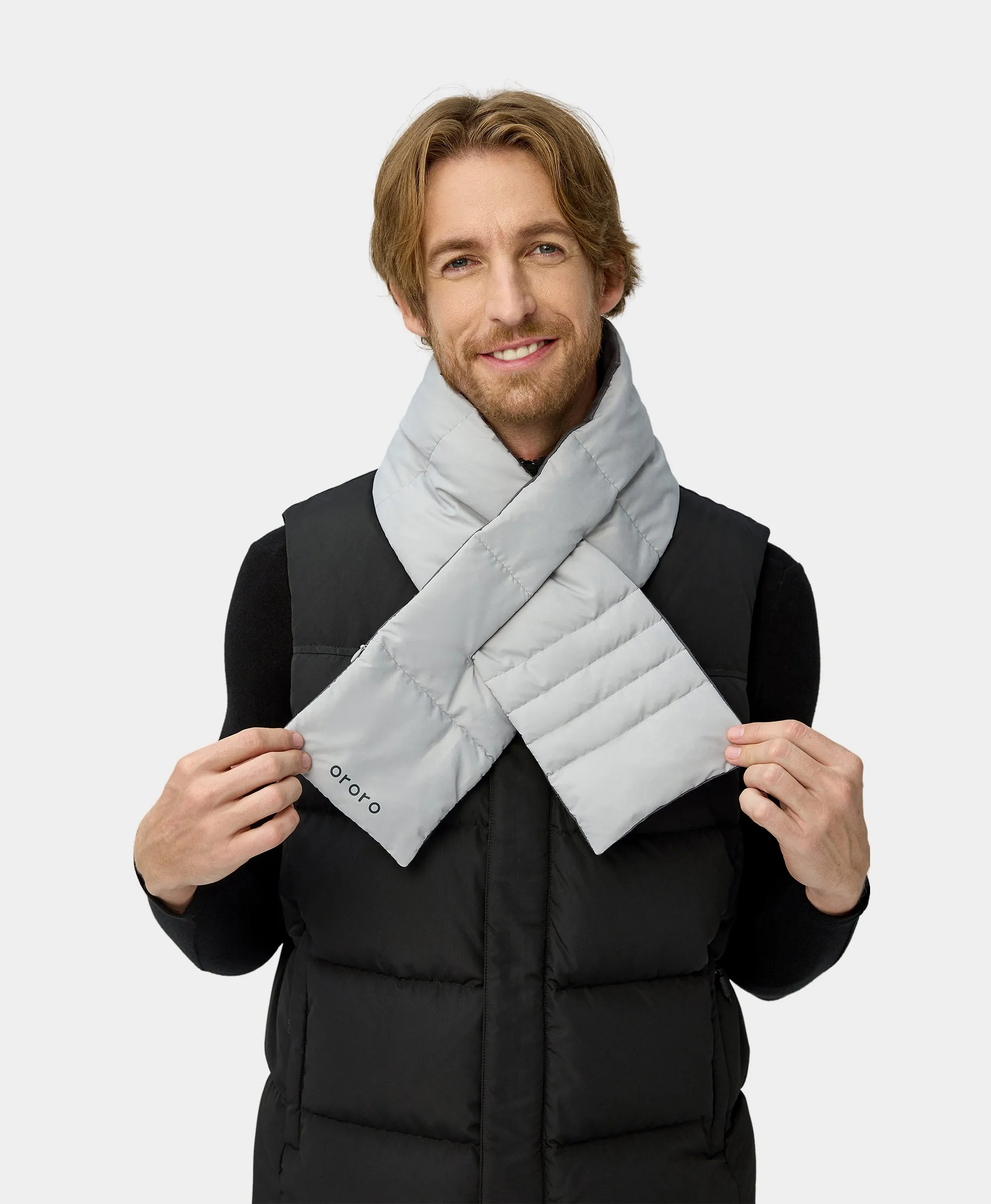 Unisex Heated Puffer Down Scarf - Black / Light Gray