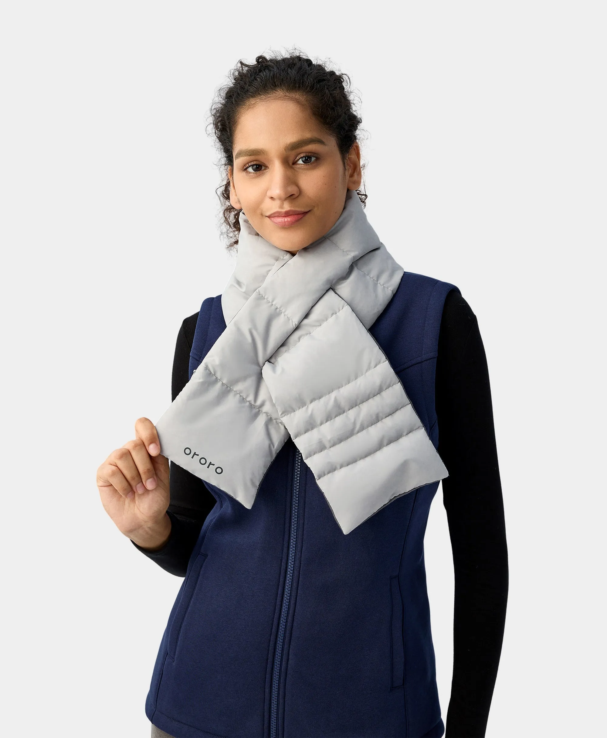 Unisex Heated Puffer Down Scarf - Black / Light Gray