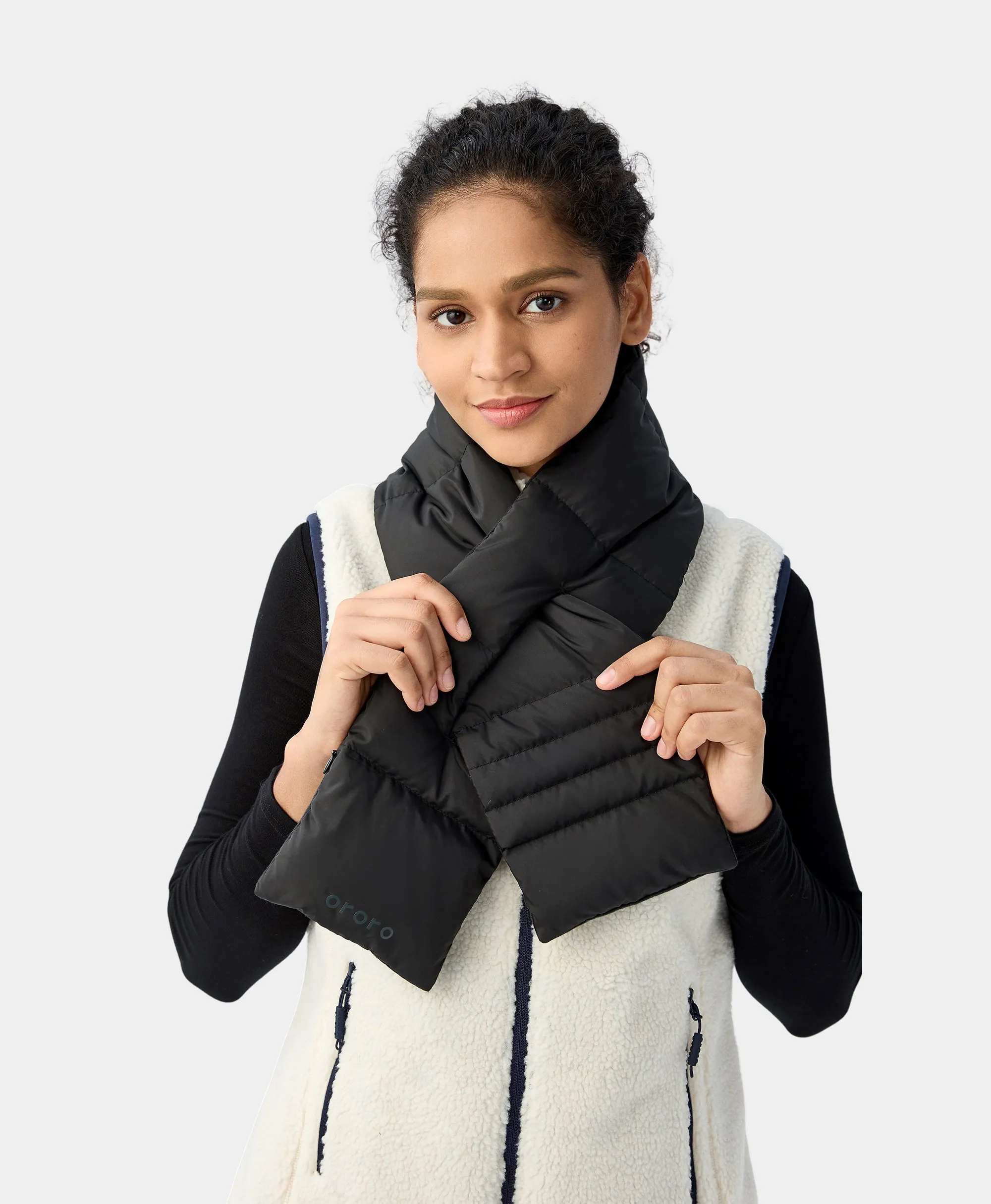 Unisex Heated Puffer Down Scarf - Black / Light Gray