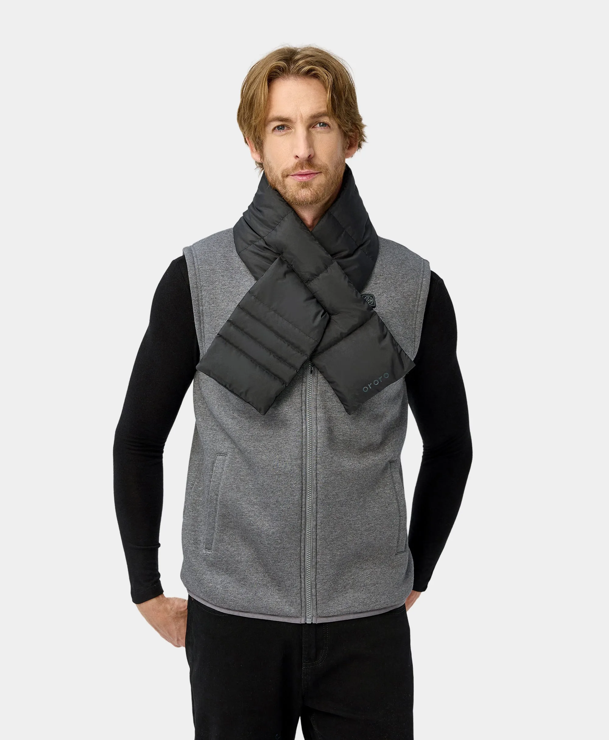 Unisex Heated Puffer Down Scarf - Black / Light Gray