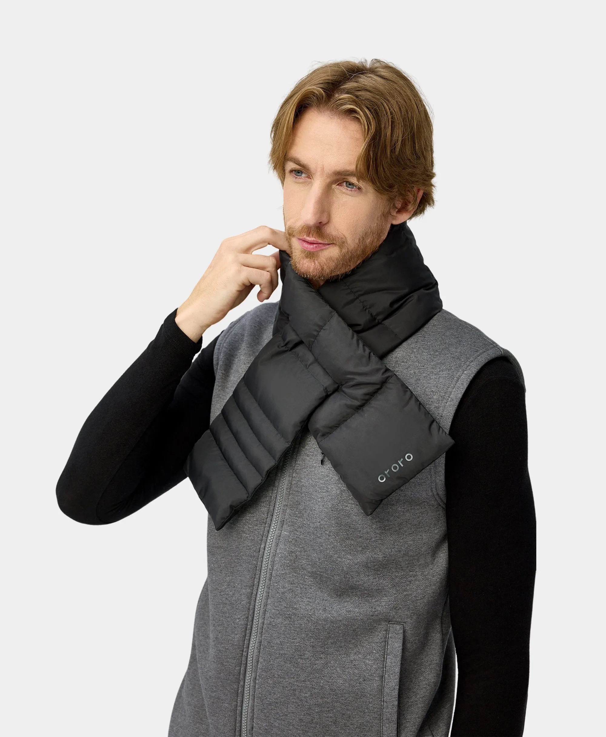 Unisex Heated Puffer Down Scarf - Black / Light Gray