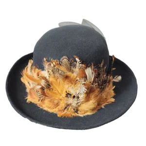 Vintage Black wool and feather hat