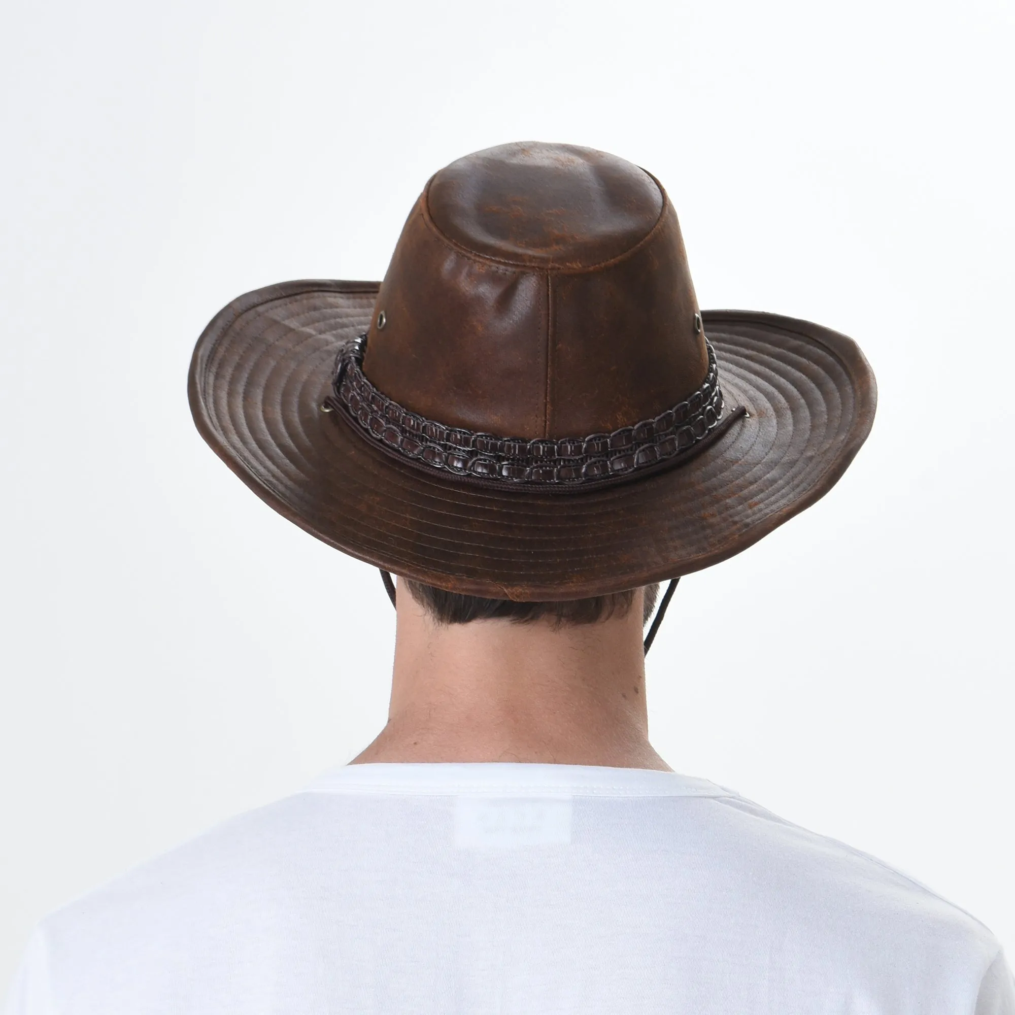 Weathered Faux Leather Outback Hat GN8749