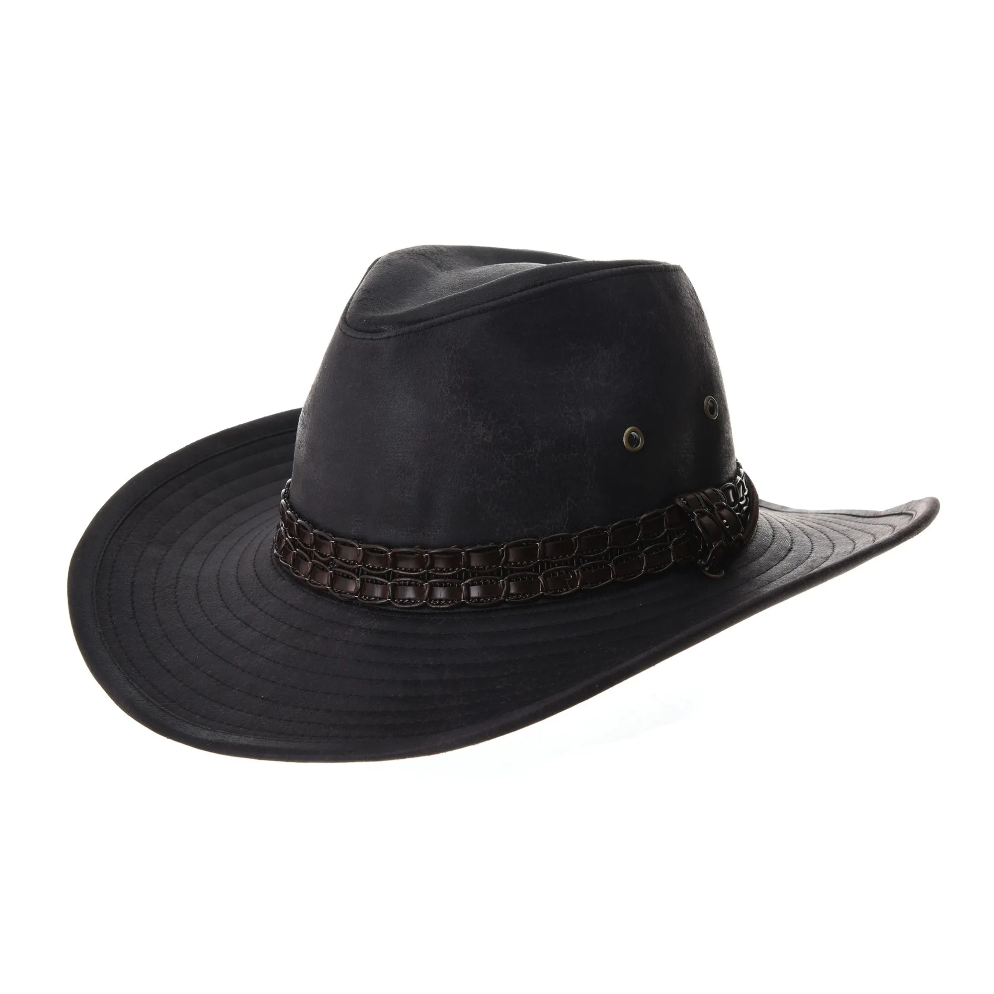 Weathered Faux Leather Outback Hat GN8749